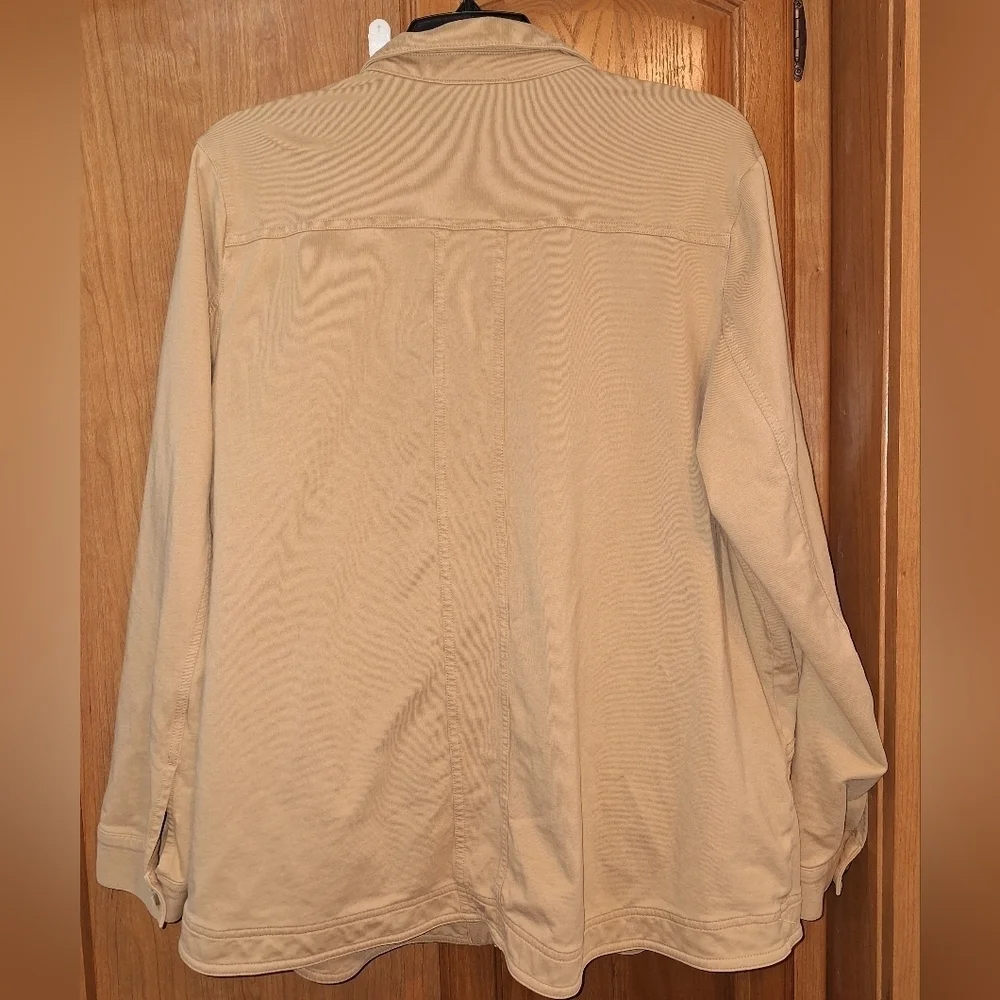 A J.Jill long sleeve button-down shirt in a ladies' size large in a tan color. - Picture 3 of 6